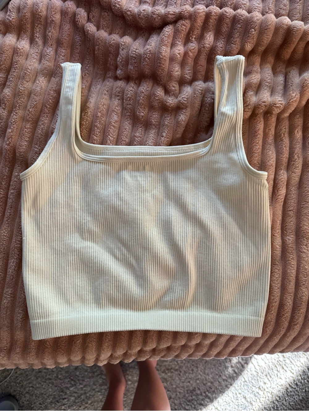 Ribbed Crop Tank Top - Cream